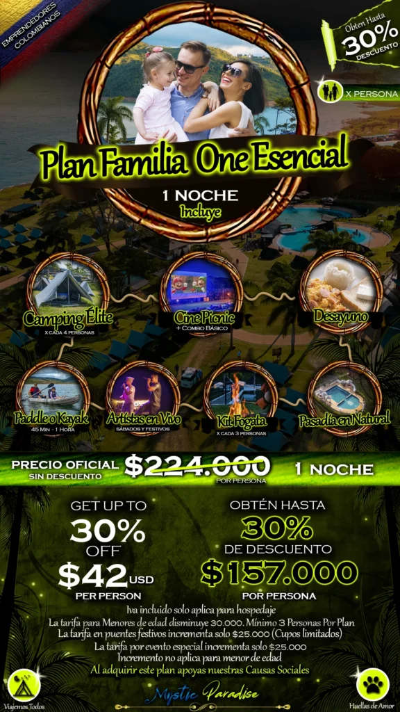 Plan Familia One Esencial (1 Noche) Mystic Paradise Camping Lago Calima 1 Plan FAMILIA ONE ESENCIAL Mystic Paradise Lago Calima