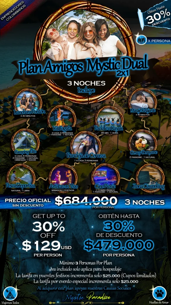 Plan Amigos Mystic Dual 2X1 (4 Dias-3 Noches) De Aventuras Y Amistad Dobles En Mystic Paradise 1 Plan AMIGOS DUAL 2X1 Mystic Paradise Lago Calima
