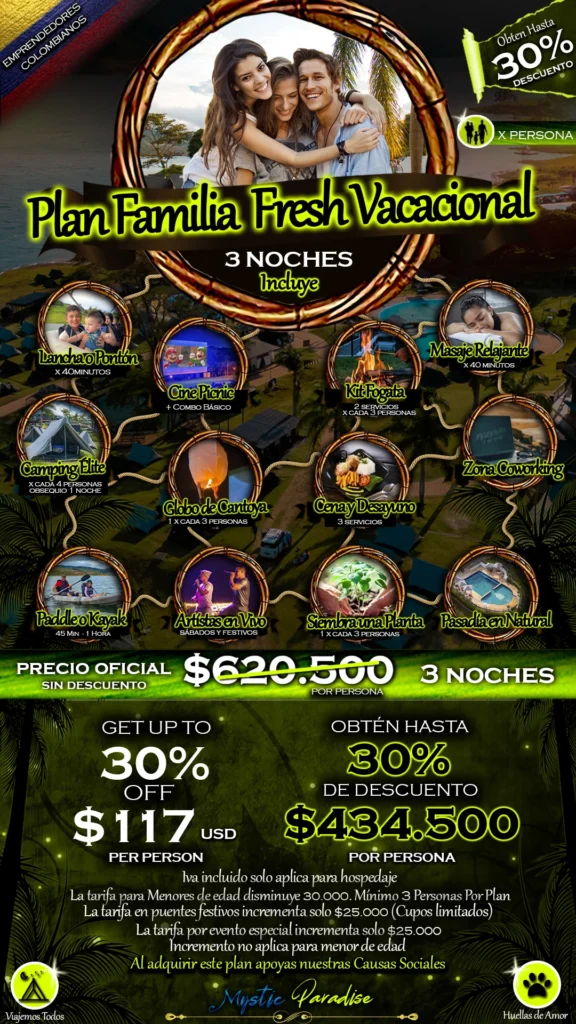 Plan Familia Fresh Vacacional (3 Noches) Mystic Paradise Camping Lago Calima 1 Plan FAMILIA FRESH VACACIONAL Mystic Paradise Lago Calima