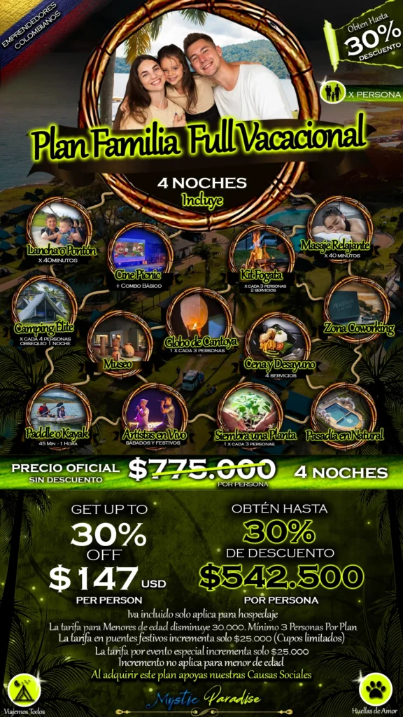 Plan Familia Full Vacacional (4 Noches) Mystic Paradise Camping Lago Calima 1 Plan FAMILIA FULL VACACIONAL Mystic Paradise Lago Calima